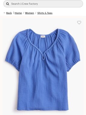 J. Crew Blue Cotton Gauze Peasant Blouse
